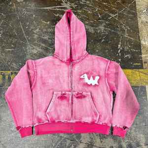 เสื้อฮู้ดซิปแบบโอเวอร์ไซส์ รุ่นคัสตอม 2026 ผ้าฝ้ายฟลีซหนานุ่ม พิมพ์ลายกราฟิกด้วยเทคนิค DTG ทรงบ็อกซี่แบบครอป พร้อมดีไซน์ย้อมสีแบบ Acid Wash - Product Image 1