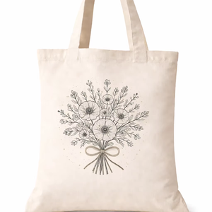 Bolsa de Mano Ecológica de Lona de Algodón con Estampado Floral Negro, Reutilizable para Compras - Product Image 1