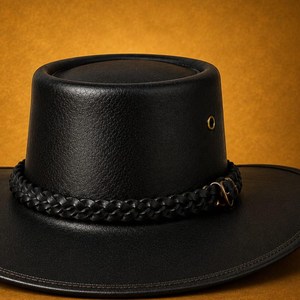 Chapeau western en cuir noir fait main de qualité supérieure, sur mesure, chapeau de cowboy en cuir véritable - Product Image 5
