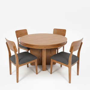 Modern <b>Round</b> Coffee <b>Table</b> Set with <b>4</b> <b>Chairs</b> Solid Ash & MDF Veneer Durable <b>and</b> Lightweight Design - Product Image 1