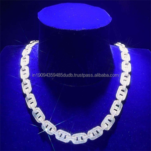 Collier de luxe en argent sterling 925 avec chaîne maille marine et moissanite, serti de pierres, pour hommes et femmes, bijoux en gros - Product Image 1