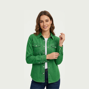 Chemise en jean professionnelle délavée pour un style quotidien facile, haut en denim moderne pour des looks décontractés et frais, design personnalisé - Product Image 1