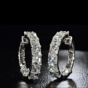 ต่างหูเพชรทรง Asscher สำหรับผู้หญิง เพชรเลี้ยงในห้องปฏิบัติการ ทองคำขาว 18K รับรองโดย IGI สไตล์คลาสสิก เหมาะสำหรับใส่ทุกวัน ของขวัญสำหรับเธอ - Product Image 1
