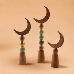 Arabic Wooden Crescent Moon Stands With Colorful <b>Beads</b>. <b>Set</b> Of 3 Perfect For Ramadan Home Decor, Eid Table Centerpieces & Gifts - Product Image 1