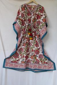 ชุดคาฟตันผ้าฝ้ายพิมพ์ลายดีไซน์แม็กซี่ทำมือ เสื้อผ้าผู้หญิง ของขวัญสำหรับเธอ เพื่อนเจ้าสาว ลายบล็อกพิมพ์ ชุดคาฟตันยาวพิมพ์ลาย - Product Image 3