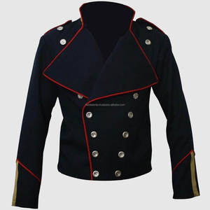 เสื้อแจ็คเก็ตฮุสซาร์สีดำวินเทจสำหรับผู้ชาย ผ้าฝ้าย 100% แต่งขอบสีแดง กระดุมสีเงิน ปกเสื้อตัดกัน แขนยาว ชุดเครื่องแบบพิธีการ - Product Image 2