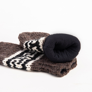 Gants en laine mérinos rayés tricotés à la main de l'Himalaya, avec doublure en polaire, compatibles avec les écrans tactiles, gants chauds d'hiver - Product Image 4