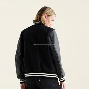 Chaqueta universitaria de lana Vintage para mujer, manga de cuero, bordado de chenilla, logotipo personalizado, características de la temporada de otoño, venta al por mayor disponible - Product Image 4