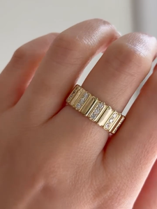Anillo de Diamantes de 0.5 TCW con Banda Ancha Geométrica Acanalada y Barra Vertical, Anillo de Diamantes Redondos, Regalo de Aniversario - Product Image 3