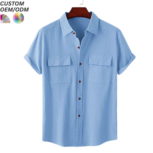 Camisa de Manga Corta a Cuadros para Hombre, Estilo Casual de Verano, 100% Poliéster, Transpirable, Antiarrugas, Venta al Por Mayor de Fábrica - Product Image 5