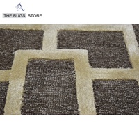 Farmhouse Maze Geometrischer Handgetufteter Wollteppich mit Linearblock-Gittermuster in Anthrazit-Beige, Umweltfreundlich und Haustierfreundlich