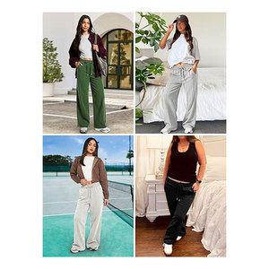 กางเกงวอร์มขากว้างสำหรับผู้หญิง กางเกงทรงหลวมบุขนแกะพร้อมเชือกผูกเอวสูง กางเกงจ็อกเกอร์สำหรับผู้หญิง - Product Image 3