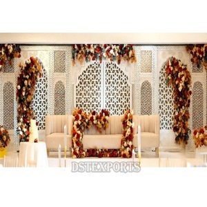 Luxury Golden Muslim Wedding Stage <b>Backdrop</b> Buy Mughal-Style Laser-Cut Wedding <b>Backdrop</b> Panels Modern Mehraab Arch <b>Frames</b> Setup - Product Image 6