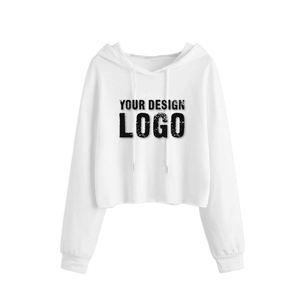 Hoodies courts pour femmes en molleton brossé personnalisé avec logo thermocollé, finition surjetée, pour l'entraînement et les vêtements de sport - Product Image 3
