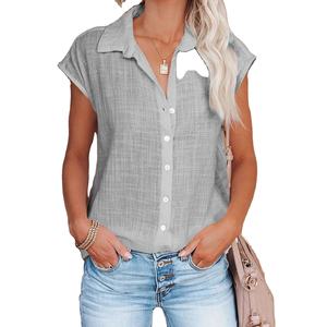 Summer Women's Casual Short Sleeve Tops Solid Cotton Linen Shirt Loose Fit T-Shirts Blusas Sizes S XXL for Daily Use Vacation - Product Image 3
