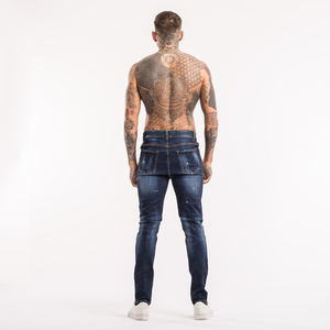 2022 Wholesale Top Quality Low MOQ New Designer Fashion Men's Slimfit Straight Leg Washed Retro Ripped Patch Denim <b>Jeans</b> for Men - Product Image 1