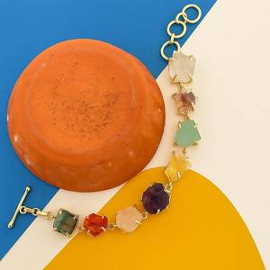 Pulsera Ajustable de Plata de Ley 925 con Baño de Oro de 14K y Piedras Preciosas de Cristal Natural - Product Image 3