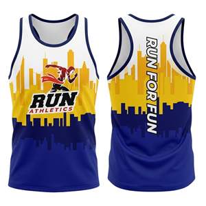 Low MOQ Custom Design Sublimated O-Neck Sport Jersey Sleeveless Moisture Wicking Polyester Mesh <b>Running</b> Marathon Singlet Stretch - Product Image 1