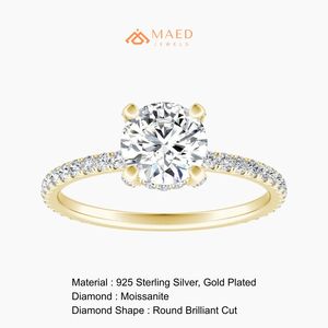 Anillo de Moissanita con Corte Brillante en Plata de Ley Chapado en Oro de 14K, Joyería de Lujo para Novia, Boda, Compromiso, Uso Diario para Mujer - Product Image 6