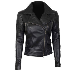 Women's Genuine <b>Leather</b> Biker <b>Jacket</b> Black Full Sleeve Zipper Closure Moto Style Autumn Wear European American women's <b>jacket</b> - Product Image 1