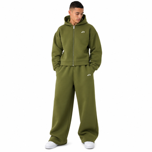 Survêtement Homme Tendance Cropped Entièrement Zippé Deux Pièces à Capuche Oversize Épaules Tombantes Jambes Larges Hiver Fournisseur OEM - Product Image 4