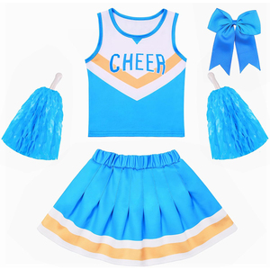 Uniforme de pom-pom girl pour femmes, personnalisé par sublimation, en tissu polyester Dry Fit, haut à col rond, jupe trapèze à taille élastique, 2026 - Product Image 1