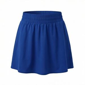 Jupe courte trapèze pour femme, couleur unie, taille élastique, respirante, décontractée, bleue, en polyester - Product Image 1