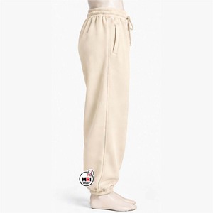 Pantalon Harem Beige Homme Taille Élastique Cordon de Serrage Poches Latérales Coton Tricoté Logo Personnalisé Respirant Mi-Épais Décontracté Automne - Product Image 4