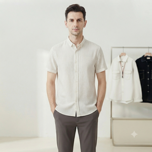 Chemise décontractée à carreaux pour homme DAN500, boutonnage simple, tricotée, écologique, service OEM, blanche - Product Image 2