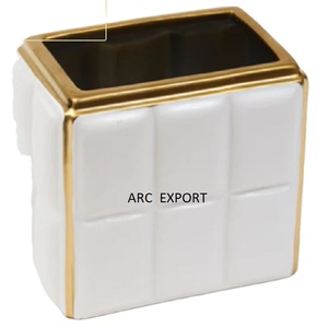 Boîte à serviettes en métal enduit de poudre blanche avec bordure polie en or concevant une boîte à mouchoirs de mariage et de maison de décoration de table antique - Product Image 1