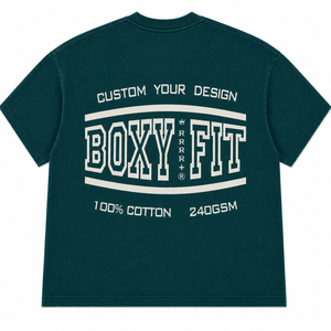 Camiseta Oversize de Corte Cuadrado para Hombre, 100% Algodón, 240GSM, Manga Corta, Cuello Redondo, Casual, con Estampado de Letras y Logotipo Frontal - Product Image 3