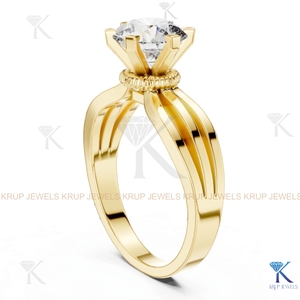 แหวนเพชรเม็ดเดี่ยวทรงกลม 6 กรงเล็บ แบบสั่งทำขายส่ง ตัวเรือนทองคำ - Product Image 6