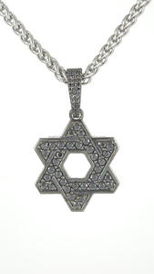 สร้อยคอจี้เงินรูปหกเหลี่ยมแบบ925วินเทจเพชรสีดำสำหรับผู้ชายฮิปฮอปทันสมัยจี้ดาวเดวิดชาวยิว - Product Image 6