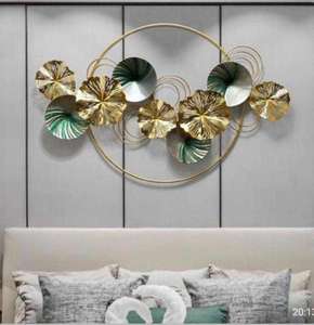 Sculpture murale en métal Daystar Trade, motif floral, géométrique, abstrait, décoration moderne pour la maison, art pour le salon, accents bleus et dorés - Product Image 2