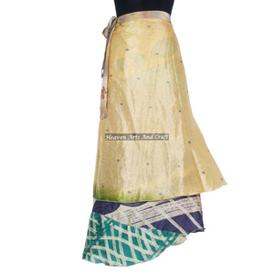 Classy Designer 2 Layer Sari Silk <b>Wrap</b> <b>Skirts</b> Party Evening <b>Skirt</b> Cool <b>Wrap</b> <b>Skirt</b> Indian Silk Sarong Beach Pareo Long <b>Wrap</b> - Product Image 1