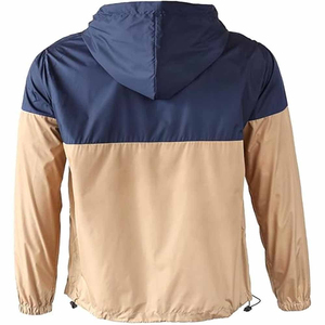 เสื้อแจ็คเก็ตกันลมมีฮู้ดสำหรับผู้ชาย สีกรมท่า-เบจ แบบลำลอง ซิปหน้า ใส่ได้ในฤดูใบไม้ร่วง - Product Image 2