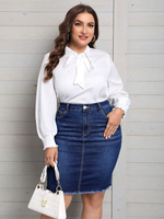 Tendance 2026 HSI Jupe en jean tricotée décontractée pour femme, style crop top, avec ceinture boutonnée, délavage usé, 100% unie, Printemps-Été-Automne