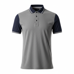 Men's Cotton Pique <b>Polo</b> <b>Shirt</b> <b>Grey</b> Navy Colorblock Custom Logo OEM Manufacturer Wholesale Golf Casual Short Sleeve - Product Image 3