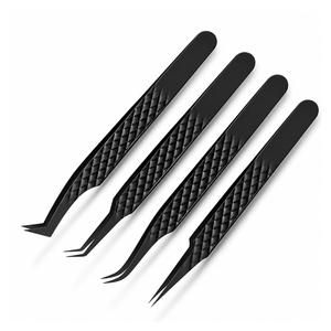Ensemble de pinces à cils en acier inoxydable noir, outils de précision à pointe fine pour les extensions de cils, utilisation en salon de beauté - Product Image 1