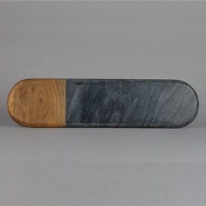 Grande planche à découper en marbre noir et bois d'acacia, plateau de service pour charcuterie, saucisses et snacks, idéal pour les fêtes de déménagement - Product Image 5