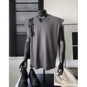 Men's Summer Sleeveless Top Casual Fitness Sports <b>Vest</b> Breathable <b>Black</b> Cotton Textured V-Neck <b>Knitted</b> Weaving - Product Image 6