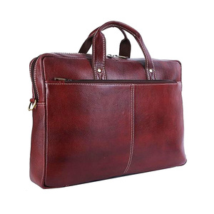 Genuine Leather Durable Laptop <b>Bag</b> Large Capacity Business Briefcase Padded <b>Computer</b> Compartment Zipper Closure Shoulder Strap - Product Image 6
