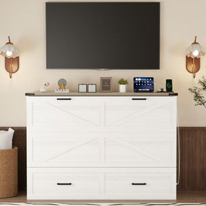 Letto a scomparsa matrimoniale in stile rustico con stazione di ricarica, piattaforma pieghevole e ampio cassetto contenitore per camera degli ospiti - Product Image 3