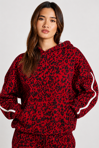 Sudaderas con capucha de leopardo rojo para mujer al por mayor, sudaderas con capucha de manga larga para invierno, sudaderas con capucha de forro polar suave de primera calidad para ropa de mujer - Product Image 4