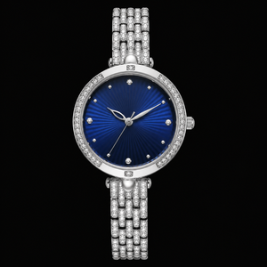 Reloj de Lujo para Mujer con Diamantes, Esfera Redonda de 30 mm, Cuarzo Analógico, Caja de Cristal de Zafiro, Estilo Plateado con Incrustaciones de Diamantes - Product Image 1