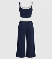 Ensemble 2 pièces pour femme : débardeur court et pantalon de survêtement large, style oversize, pour tenue de sport Y2K, streetwear, couleur unie, respirant