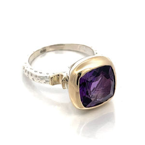 Bague en argent sterling 925 avec grande pierre d'améthyste carrée et diamants multicolores, bijoux de créateur très demandés - Product Image 1