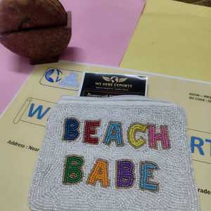 Handcrafted Eco-Friendly Fashion Beaded Beach Babe Zipper Clutch Pouch Colorful Letter Embroidery <b>Small</b> Makeup Coin Purse <b>Women</b> - Product Image 4