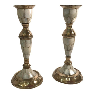 Wholesale Handcrafted Solid <b>Brass</b> Candle <b>Holders</b> With Mother Of Pearl Inlay Elegant Home Wedding Decor <b>Candlestick</b> Set Of 2 - Product Image 4