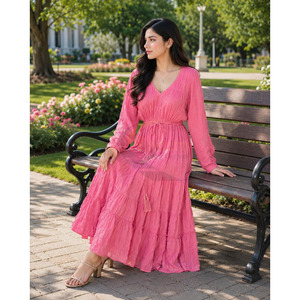 Nuevo Vestido Maxi de Verano para Mujer, Estilo Casual Bohemio, con Estampado Floral, Manga Media, Tie Dye, Estilo Boho Chic, Tela de Rayón - Product Image 6